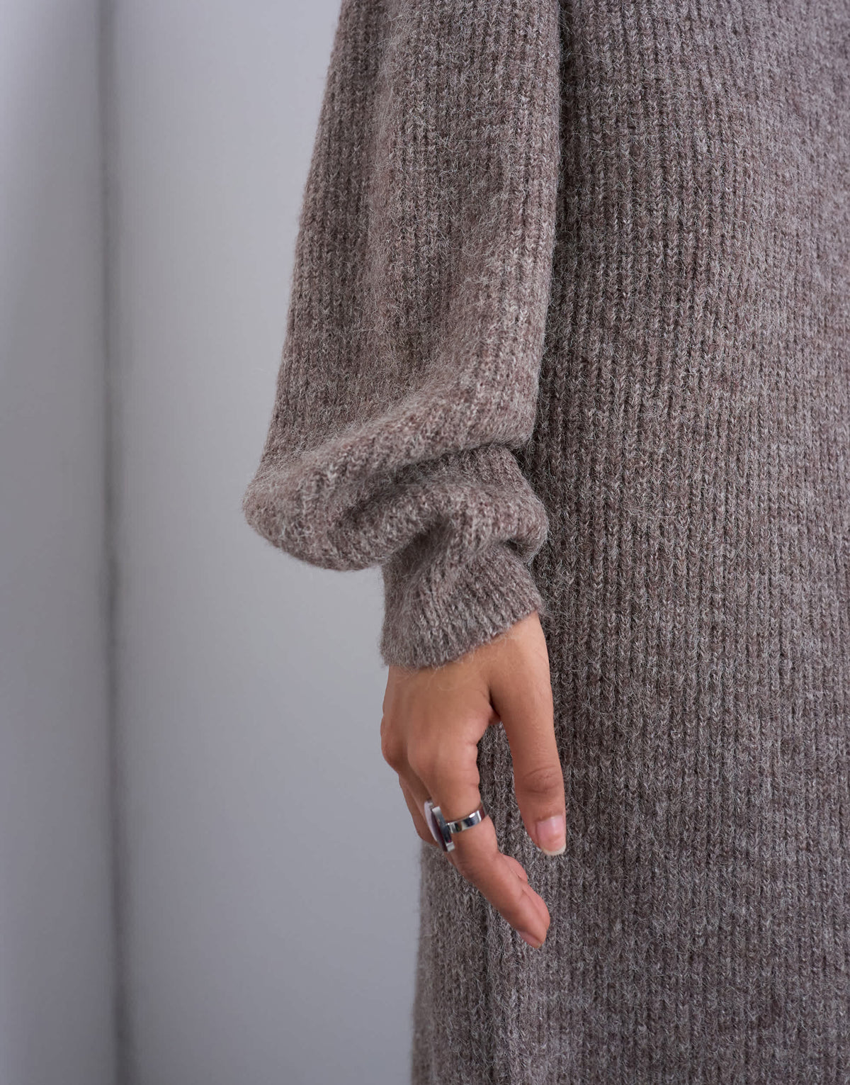 Topshop knitted v neck slouchy midi dress in chocolate