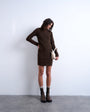 Topshop knitted crew neck button through mini dress in chocolate