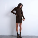 Topshop knitted crew neck button through mini dress in chocolate
