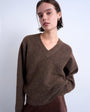 Topshop knitted high v horizontal stitch jumper in brown