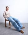 Topshop knitted high v horizontal stitch jumper in oat