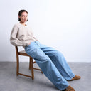 Topshop knitted high v horizontal stitch jumper in oat