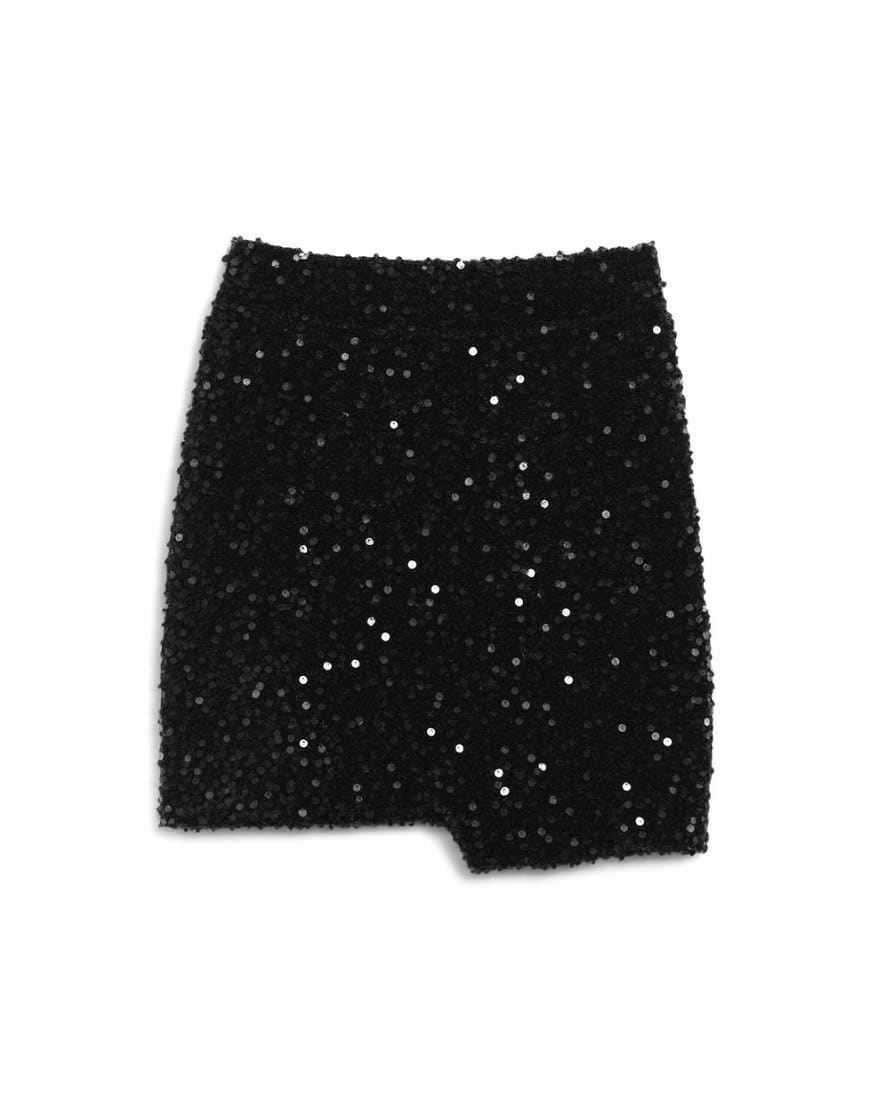 Topshop velvet sequin drape mini skirt in black