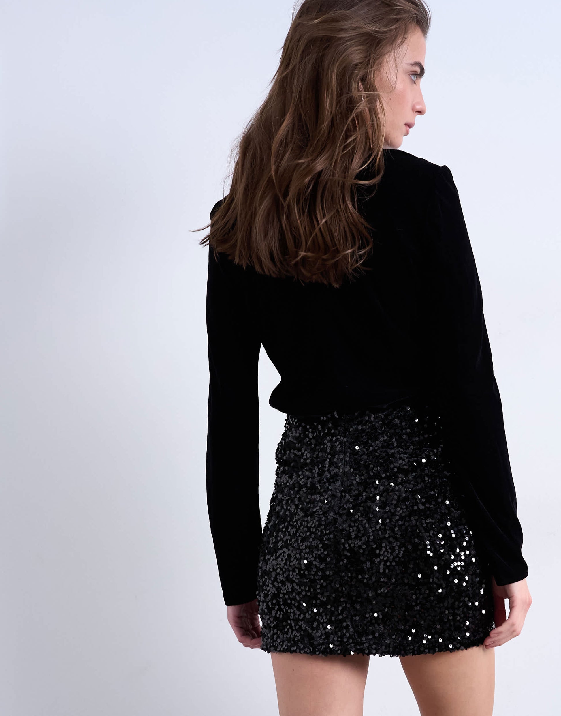 Topshop velvet sequin drape mini skirt in black
