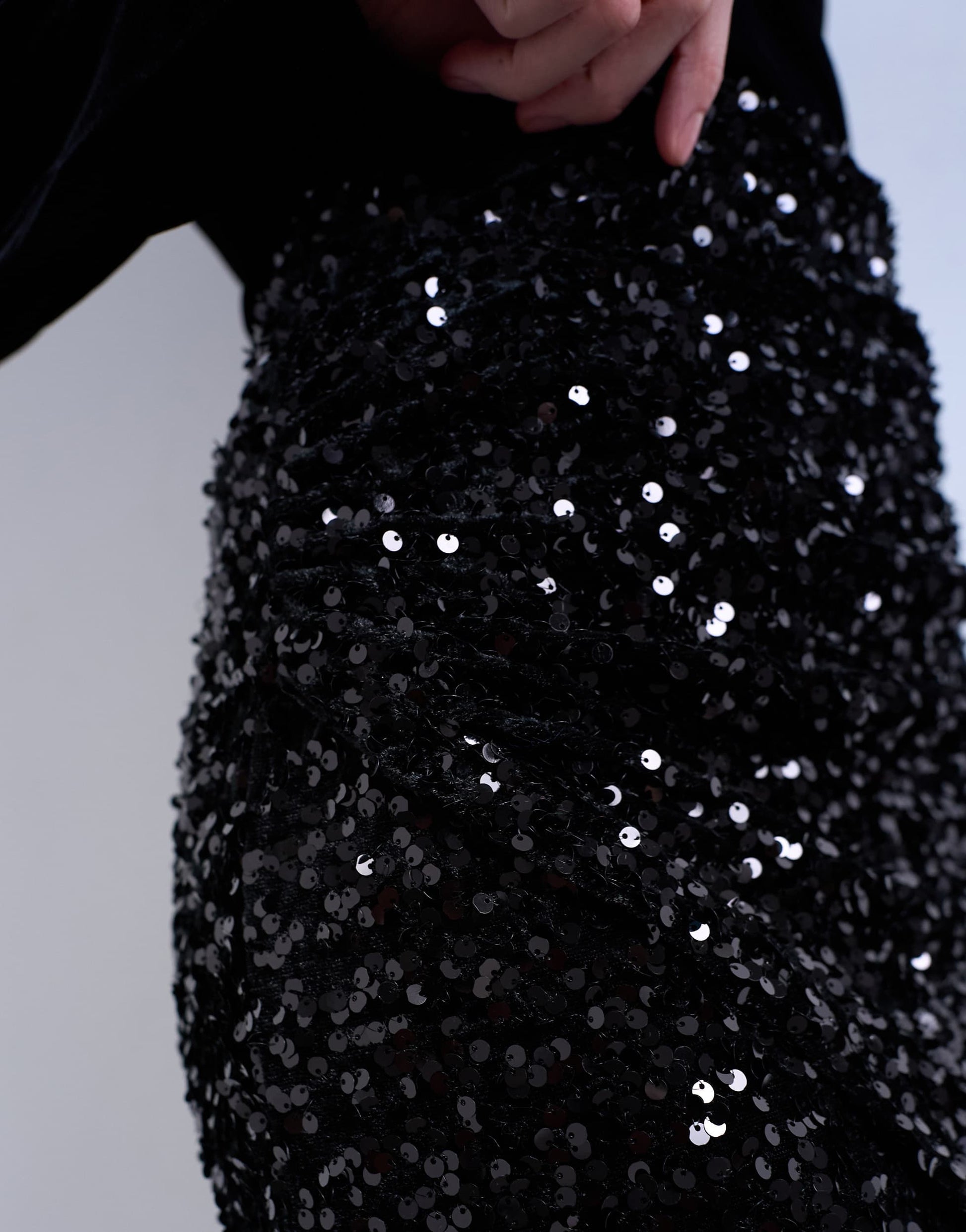 Topshop velvet sequin drape mini skirt in black