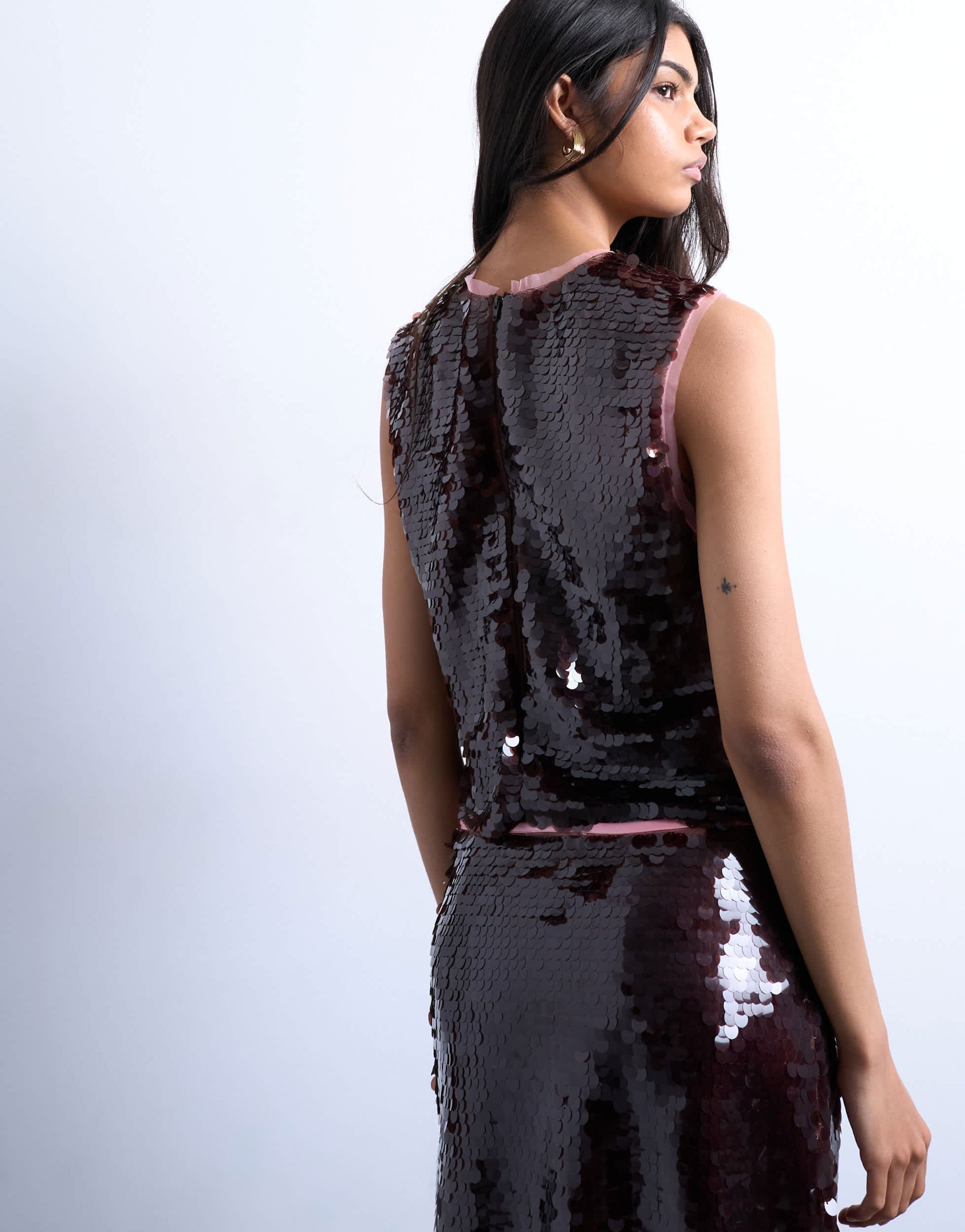 Topshop co-ord sequin contrast shell top in wine