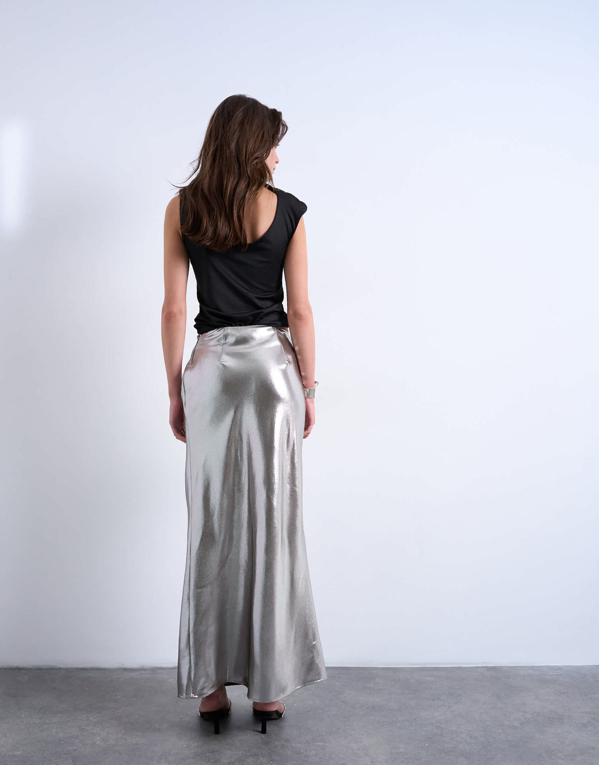 Topshop metallic knot midi skirt in silver