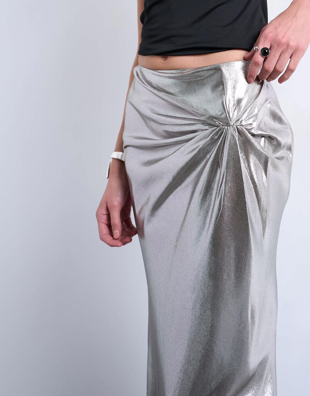 Topshop metallic knot midi skirt in silver