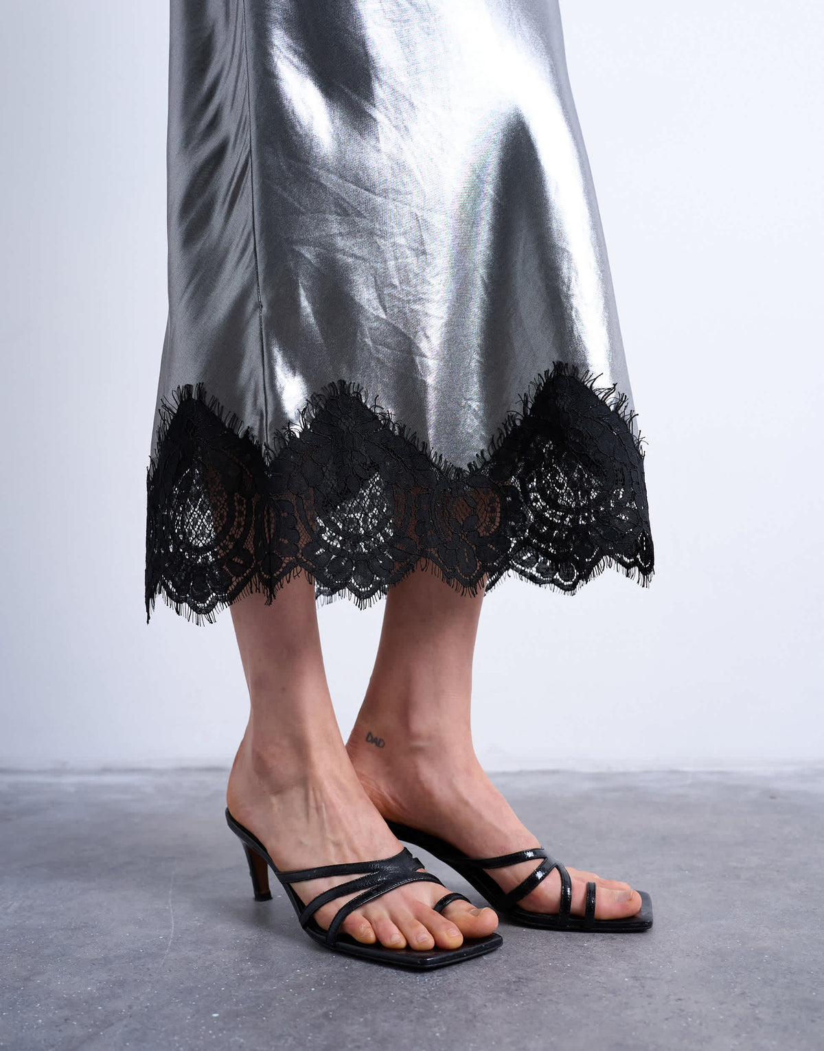 Topshop metallic lace hem midi skirt in silver