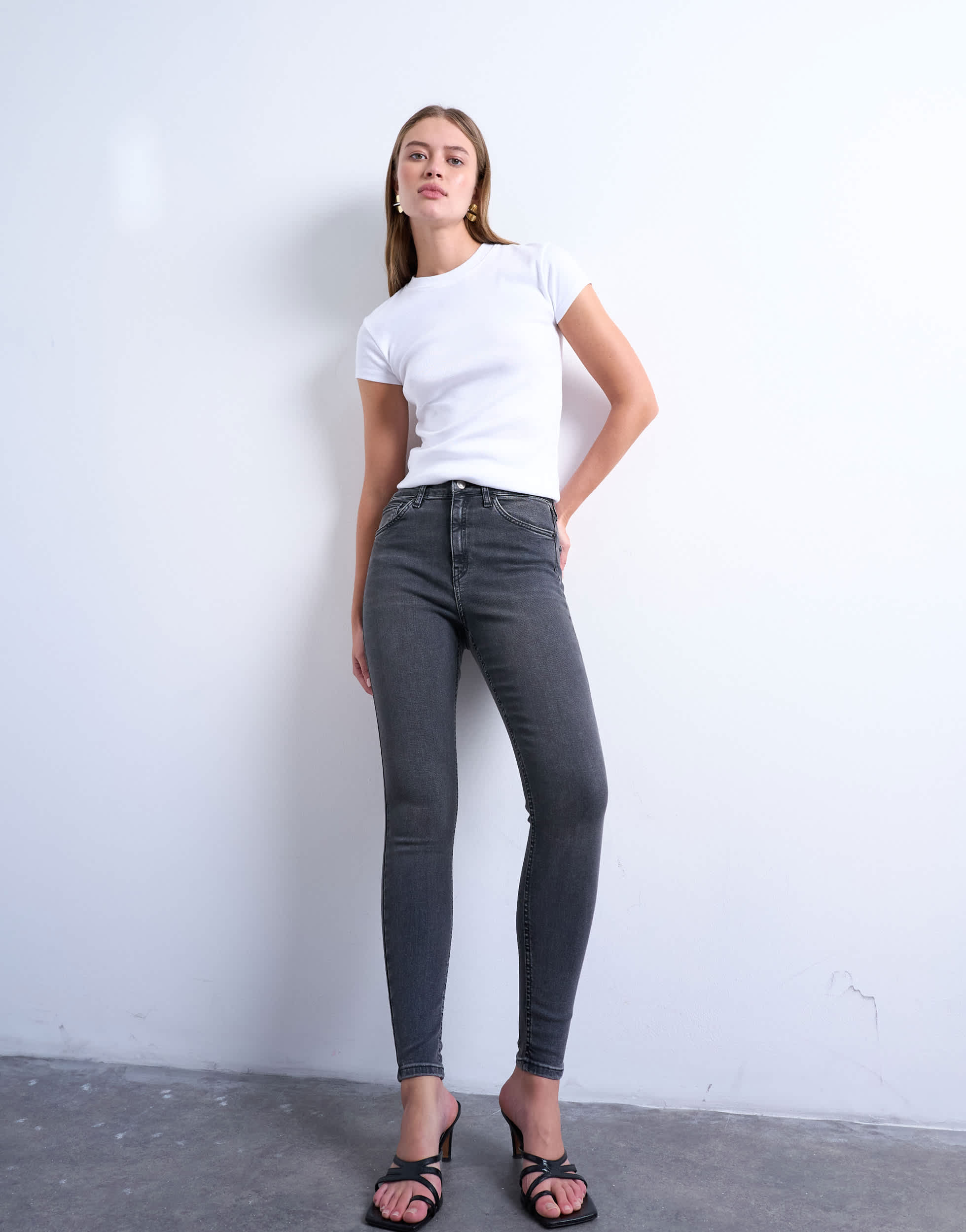 Topshop high rise skinny jean in washed black