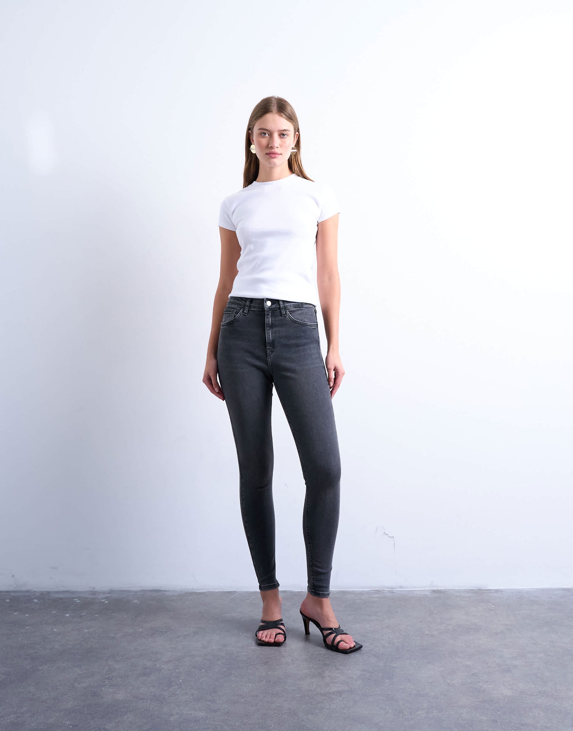 Topshop high rise skinny jean in washed black