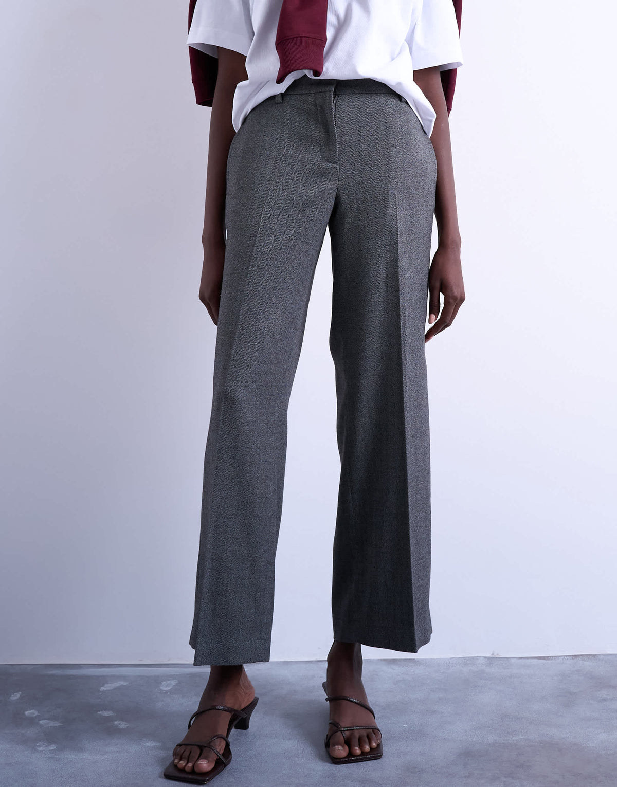 Topshop low slung slouchy straight leg trouser in grey