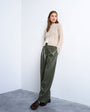 Topshop faux leather high waist pleated straight leg trouser  in khaki