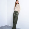 Pantalon droit plissé taille haute en similicuir kaki de Topshop