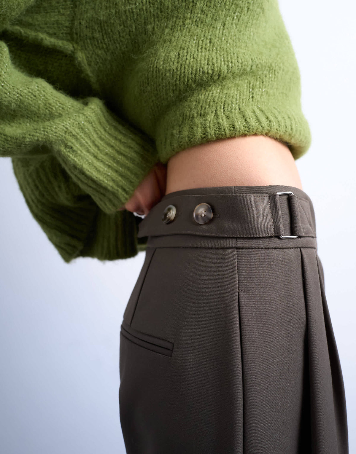 Topshop tab detail slouchy wide leg trouser in olive
