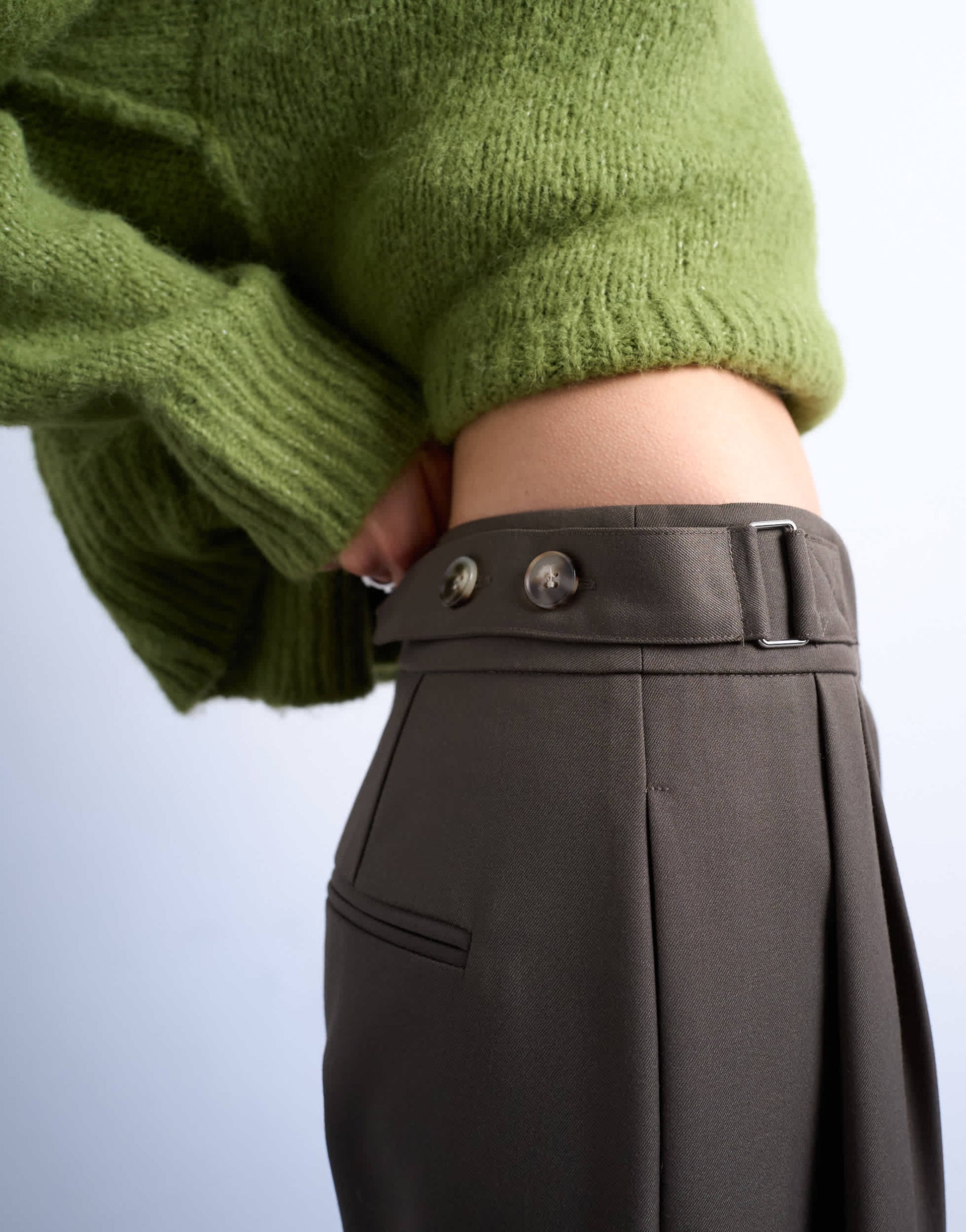 Topshop tab detail slouchy wide leg trouser in olive