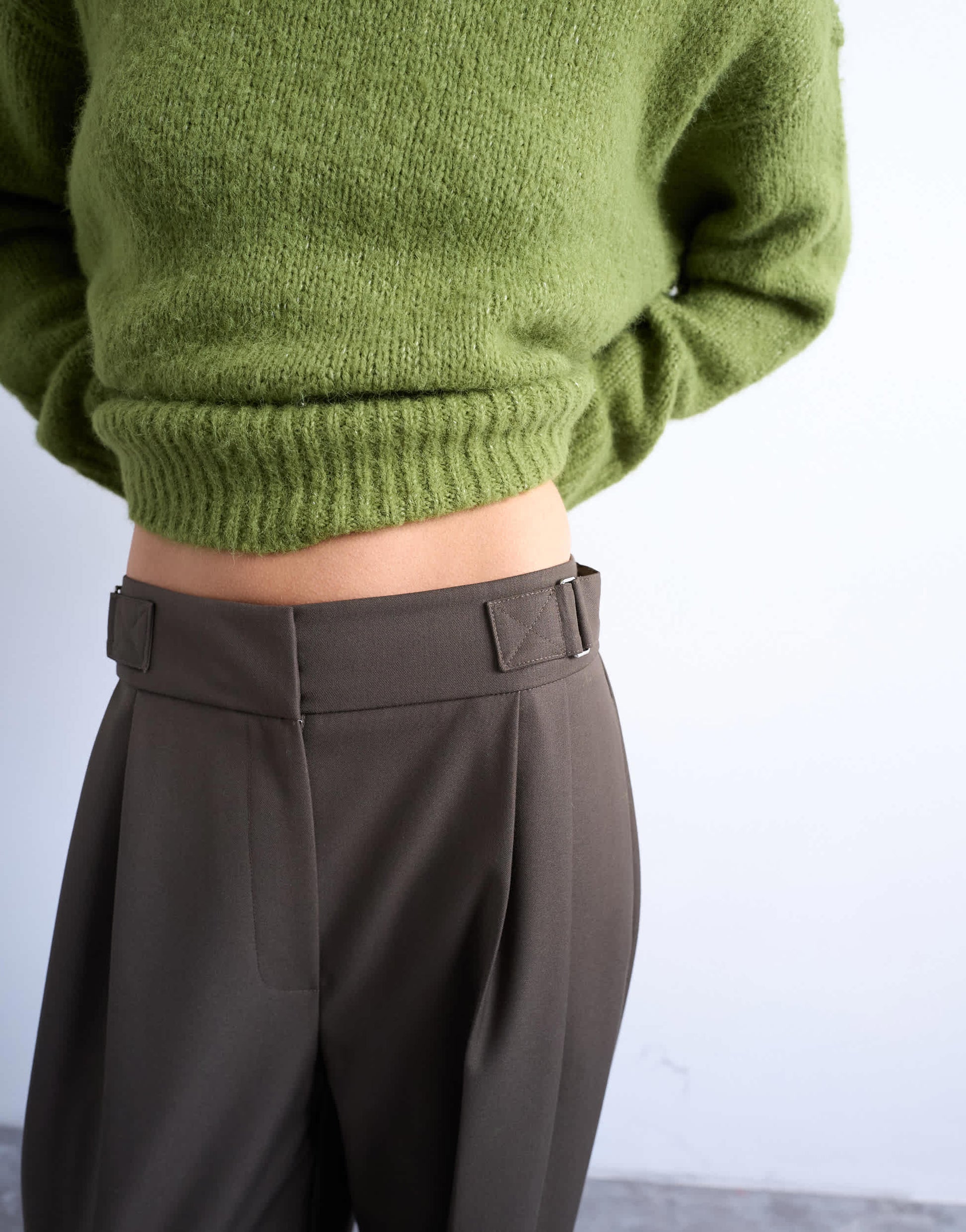 Topshop tab detail slouchy wide leg trouser in olive
