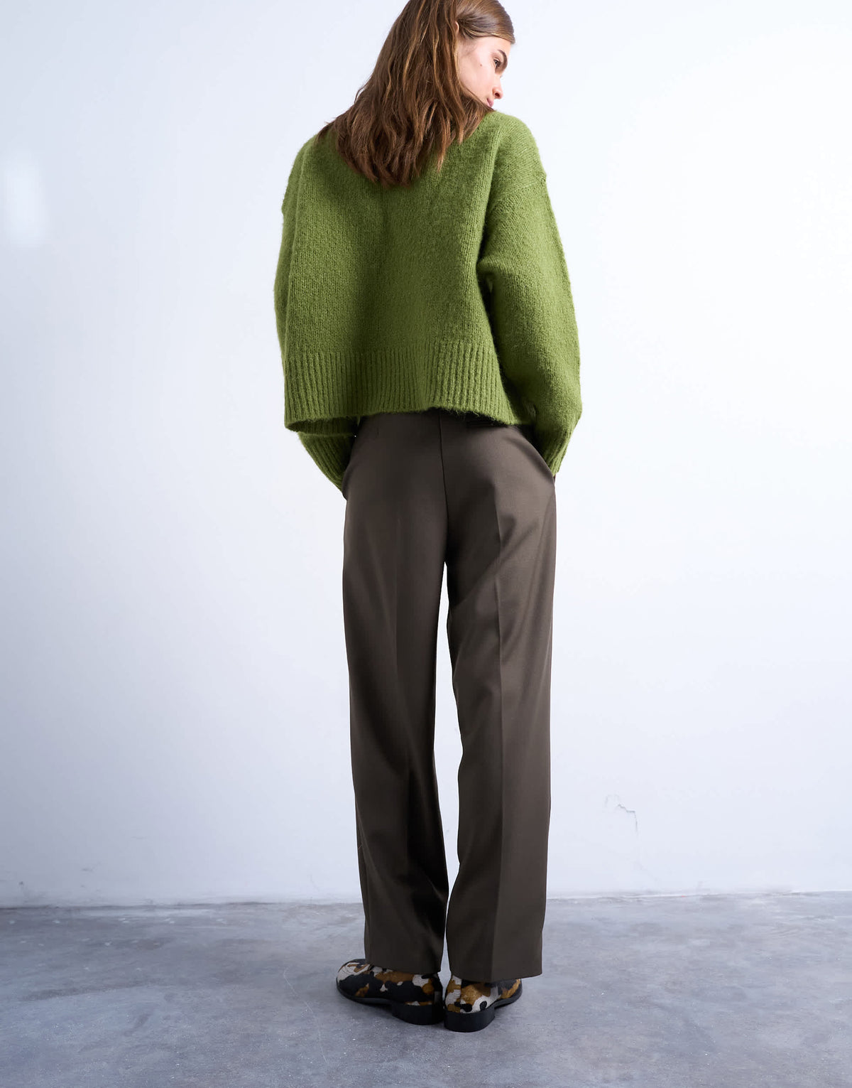 Topshop tab detail slouchy wide leg trouser in olive