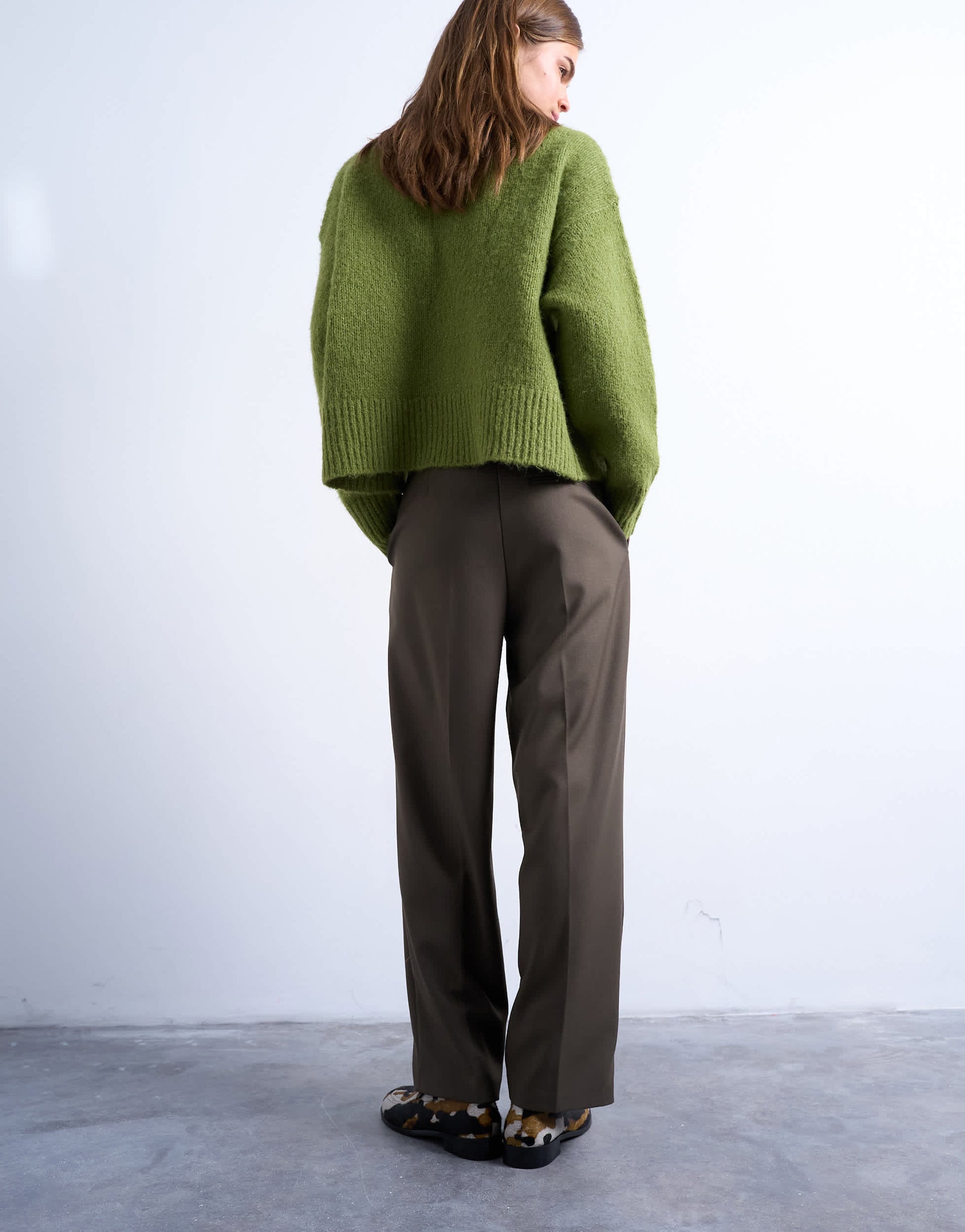 Topshop tab detail slouchy wide leg trouser in olive