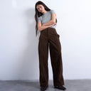 Pantalon large en suédine marron Topshop avec détails de coutures