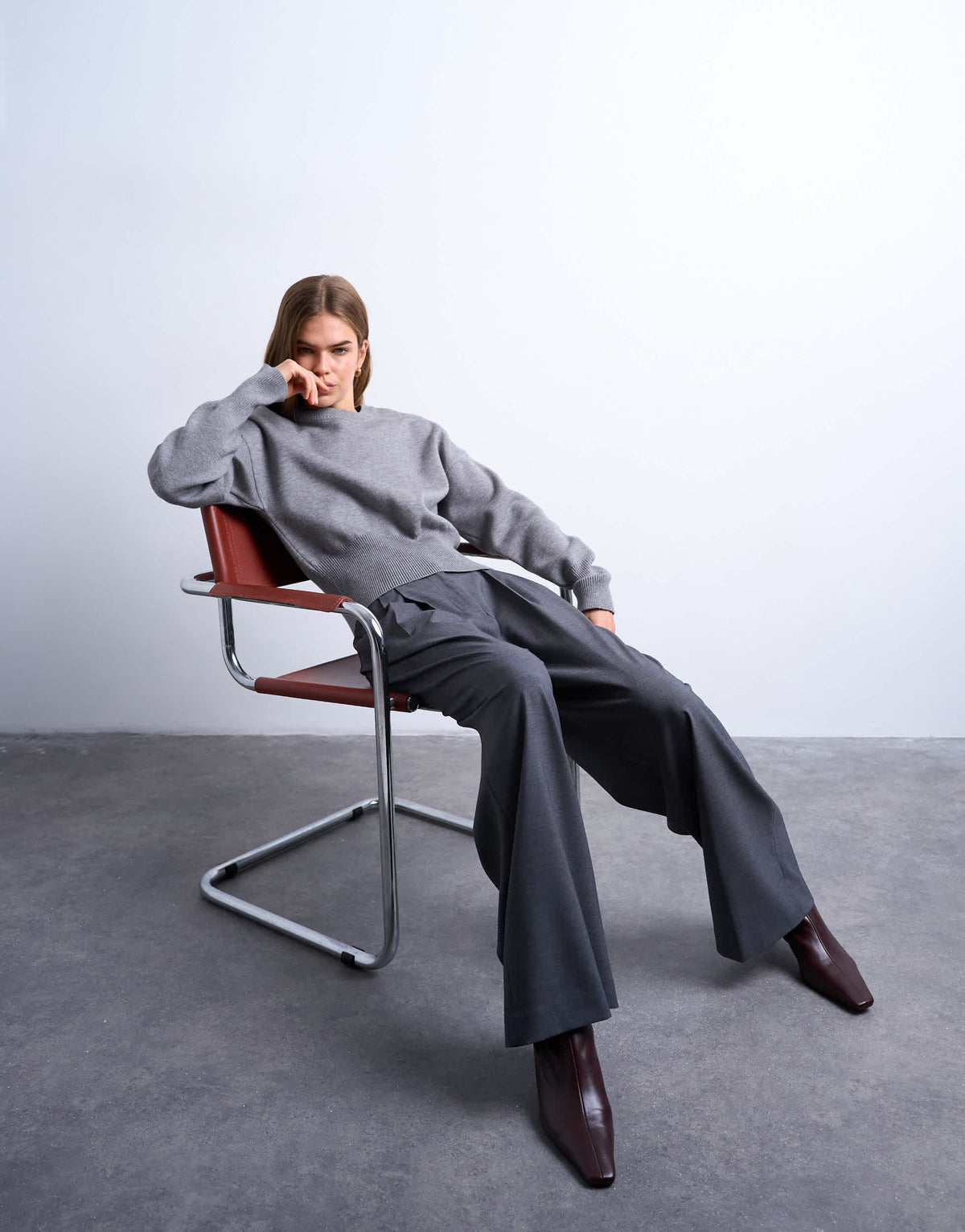 Topshop double pleat high rise wide leg trouser in charcoal