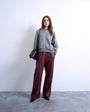 Topshop faux leather wide leg jogger with pinseam detail in burgundy