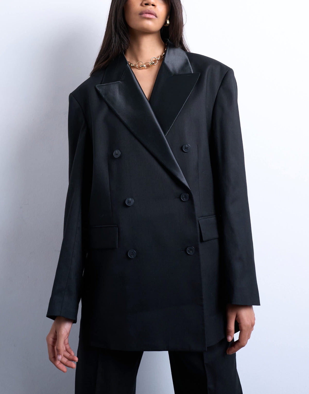 Topshop 6 button double breasted tuxedo suit blazer co ord in black