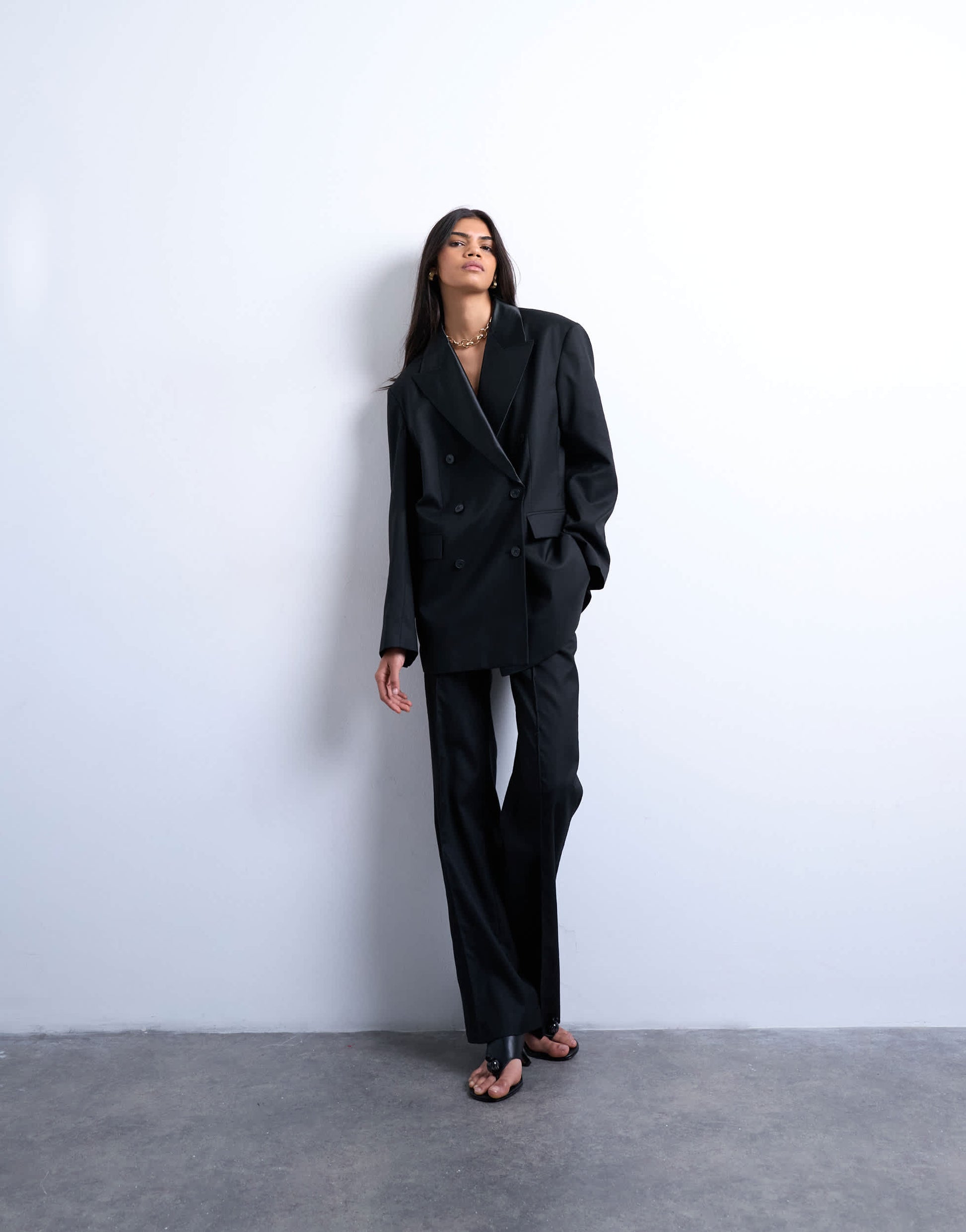 Topshop 6 button double breasted tuxedo suit blazer co ord in black