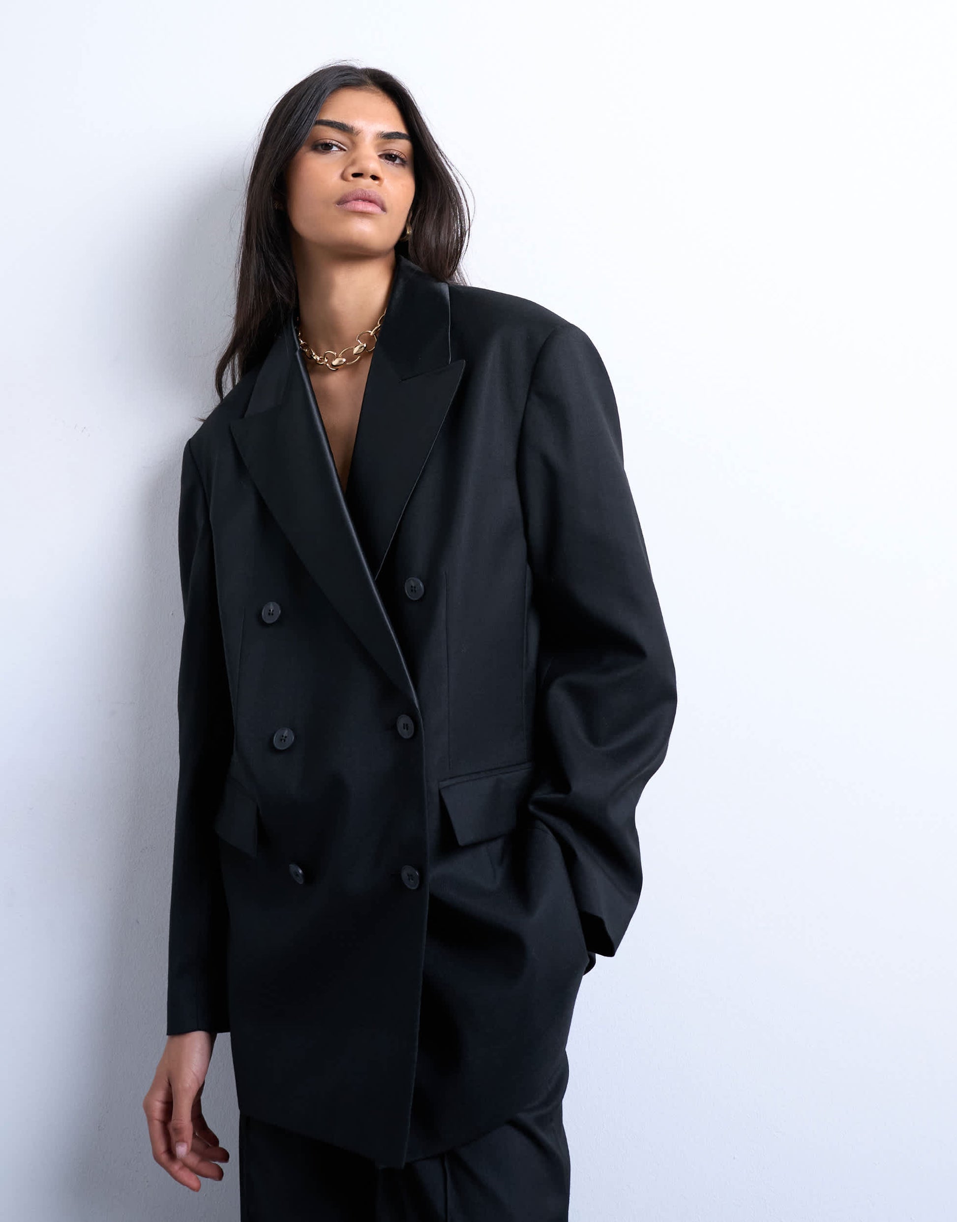 Topshop 6 button double breasted tuxedo suit blazer co ord in black