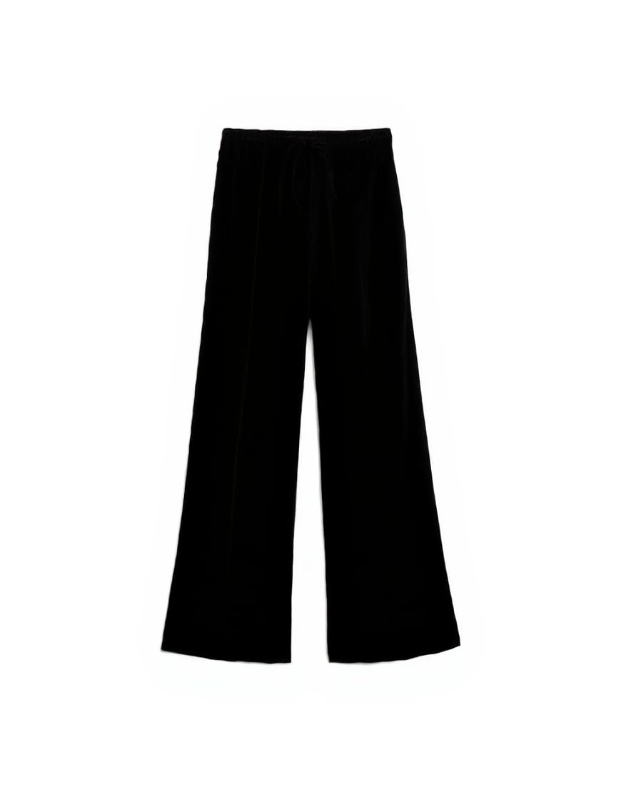 Topshop velvet mid rise tie waist wide leg jogger in black