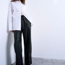 Topshop faux leather wide leg jogger with pinseam detail in black