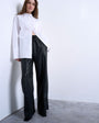 Topshop faux leather wide leg jogger with pinseam detail in black