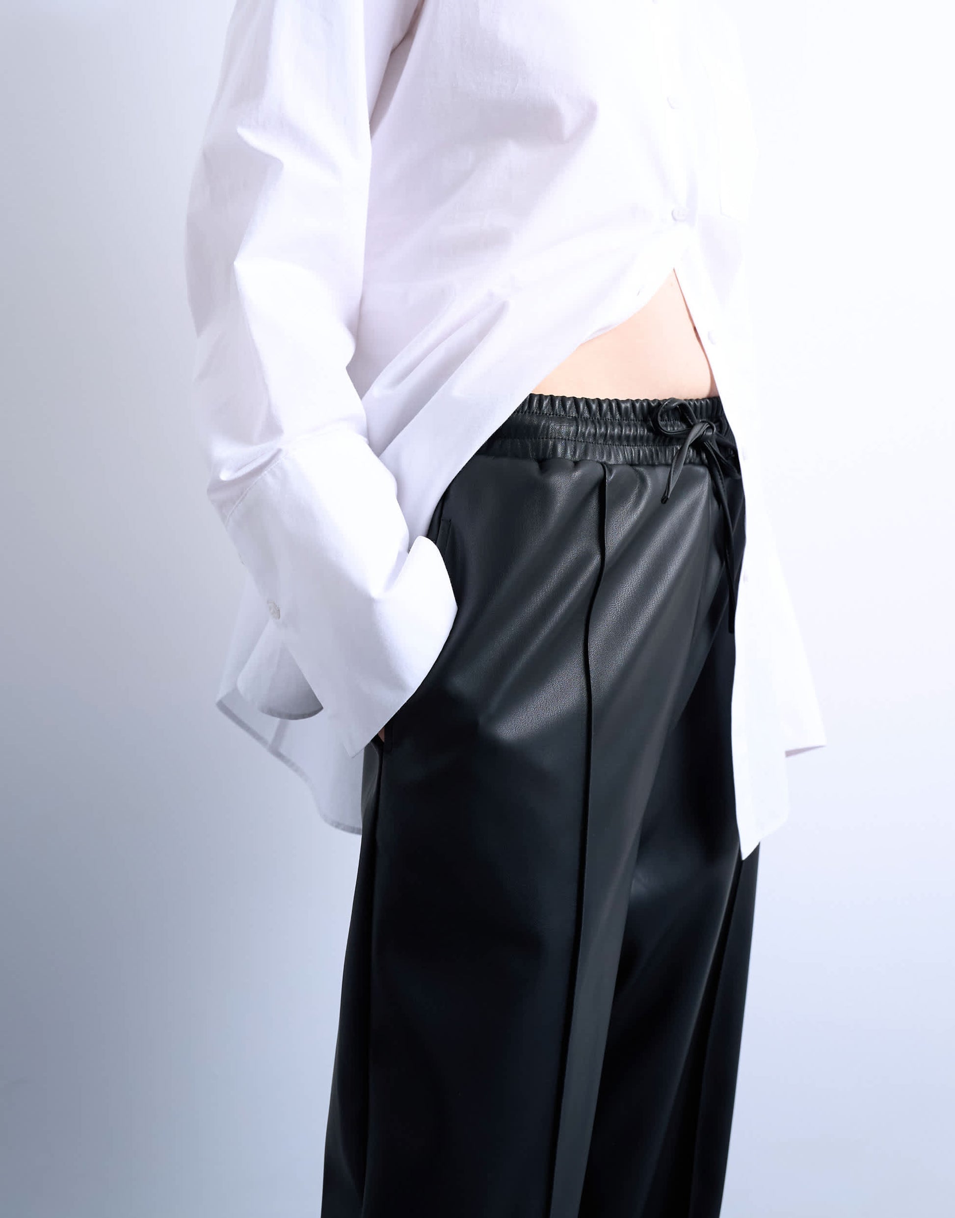 Topshop faux leather wide leg jogger with pinseam detail in black