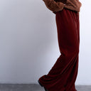 Topshop velvet mid rise tie waist wide leg jogger in tobacco