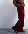 Topshop velvet mid rise tie waist wide leg jogger in tobacco