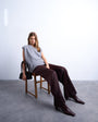 Topshop satin tie waist wide leg trouser with pintuck seam detail in burgundy