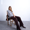 Topshop satin tie waist wide leg trouser with pintuck seam detail in burgundy