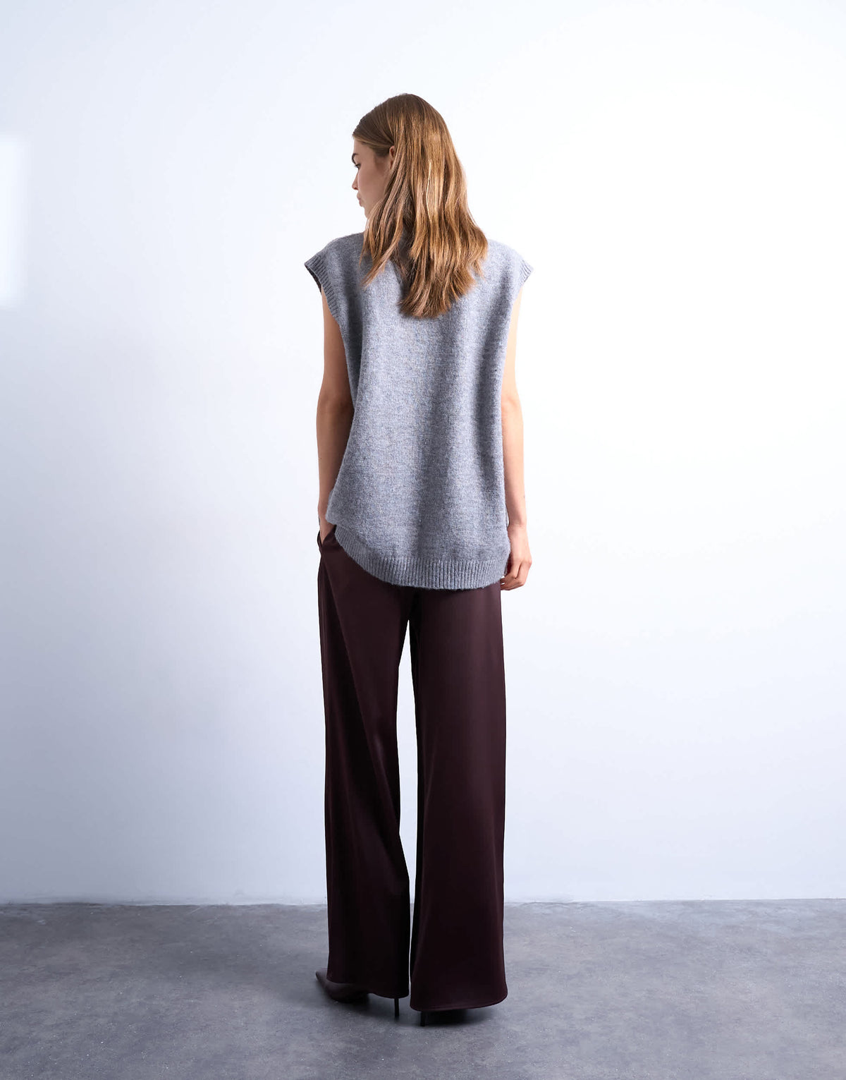 Topshop satin tie waist wide leg trouser with pintuck seam detail in burgundy