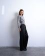 Topshop satin tie waist wide leg trouser with pintuck seam detail in black