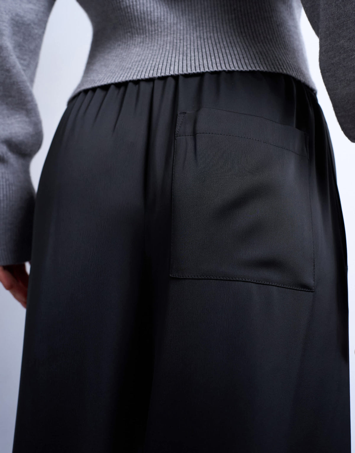 Topshop satin tie waist wide leg trouser with pintuck seam detail in black