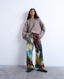 Topshop satin tie waist wide leg trouser in abstract print