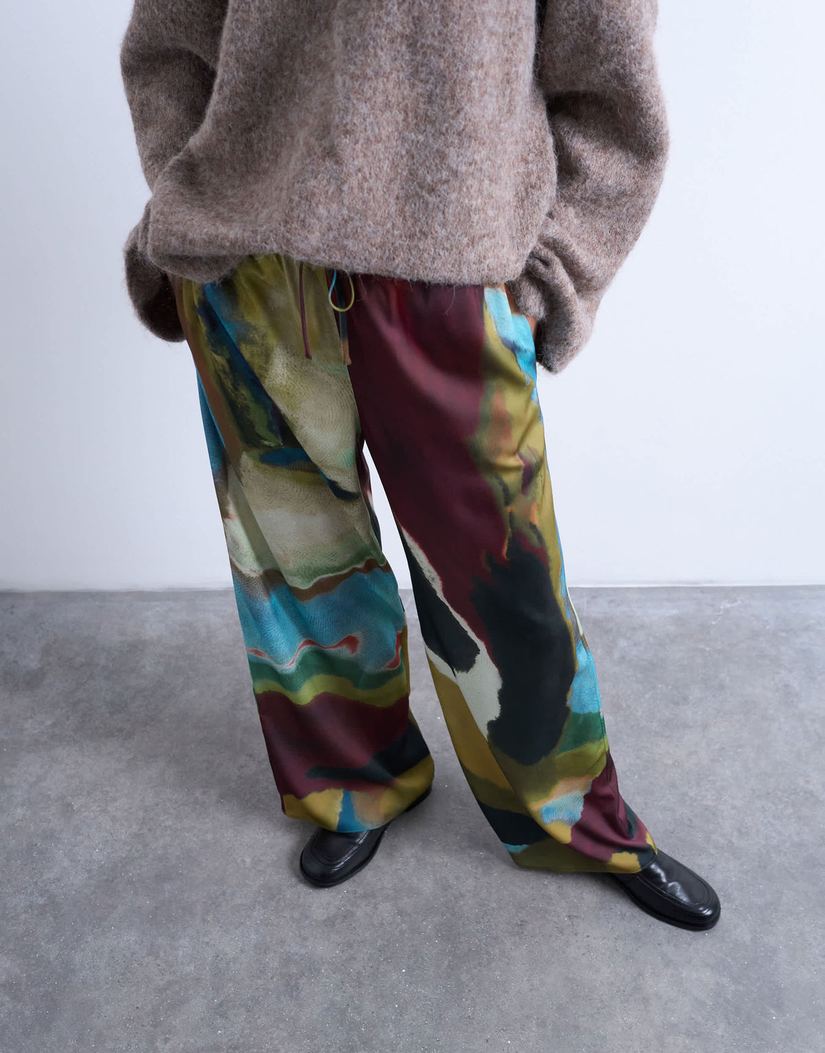 Topshop satin tie waist wide leg trouser in abstract print