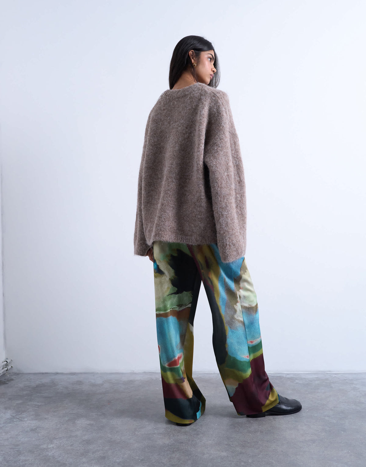 Topshop satin tie waist wide leg trouser in abstract print