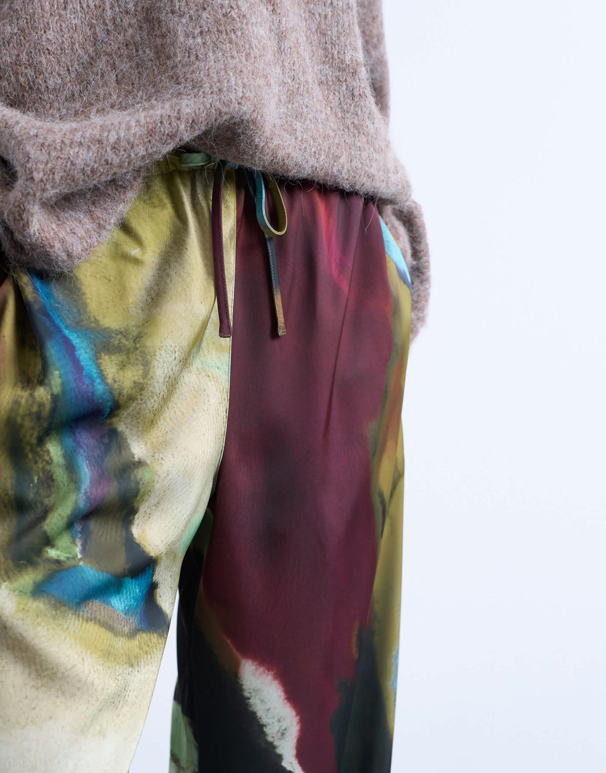 Topshop satin tie waist wide leg trouser in abstract print