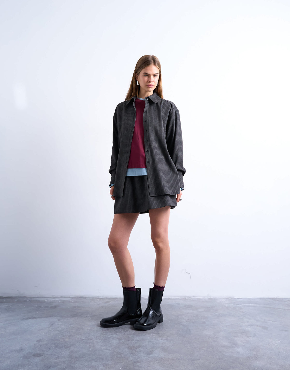 Topshop brushed pinstripe tailored shirt in charcoal