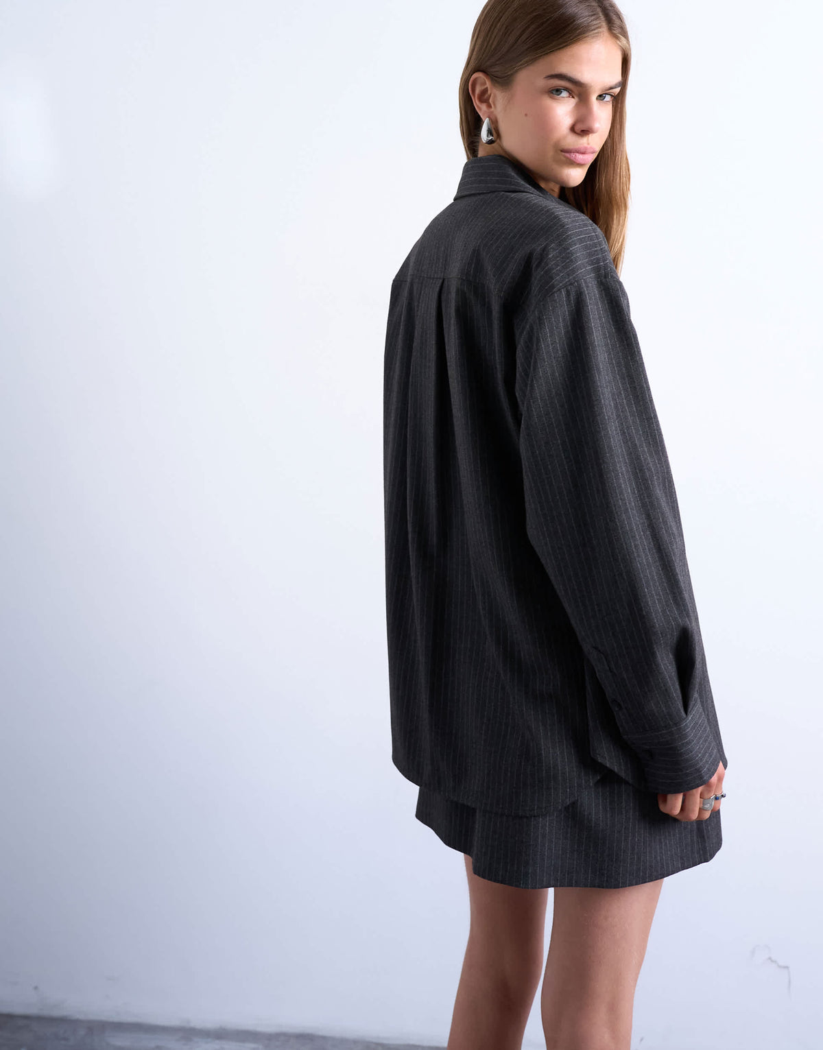 Topshop brushed pinstripe tailored shirt in charcoal