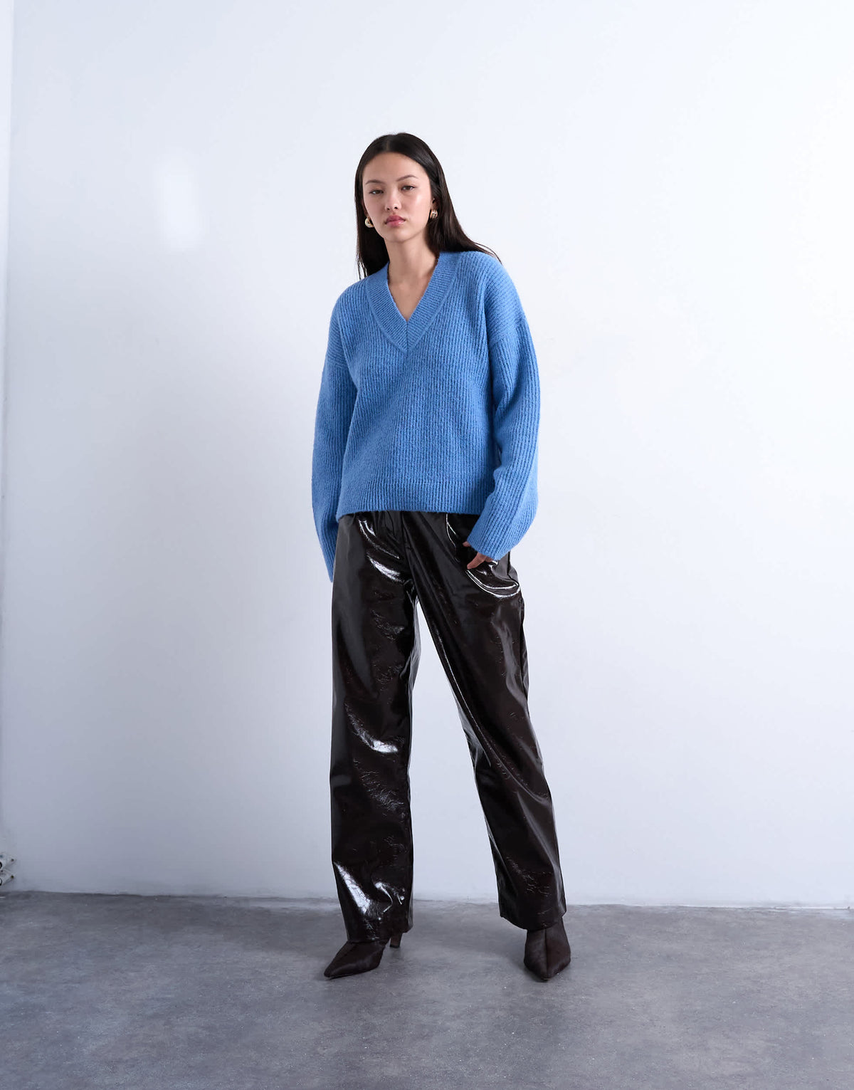 Topshop knitted v neck jumper in blue