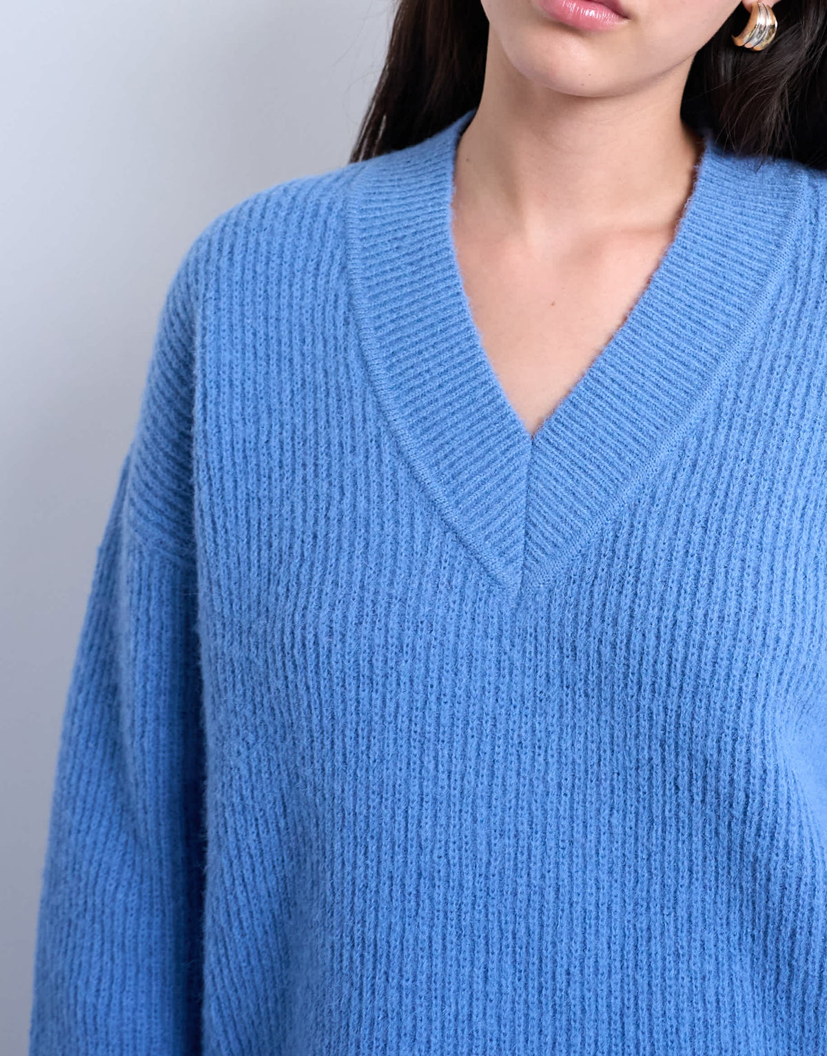 Topshop knitted v neck jumper in blue