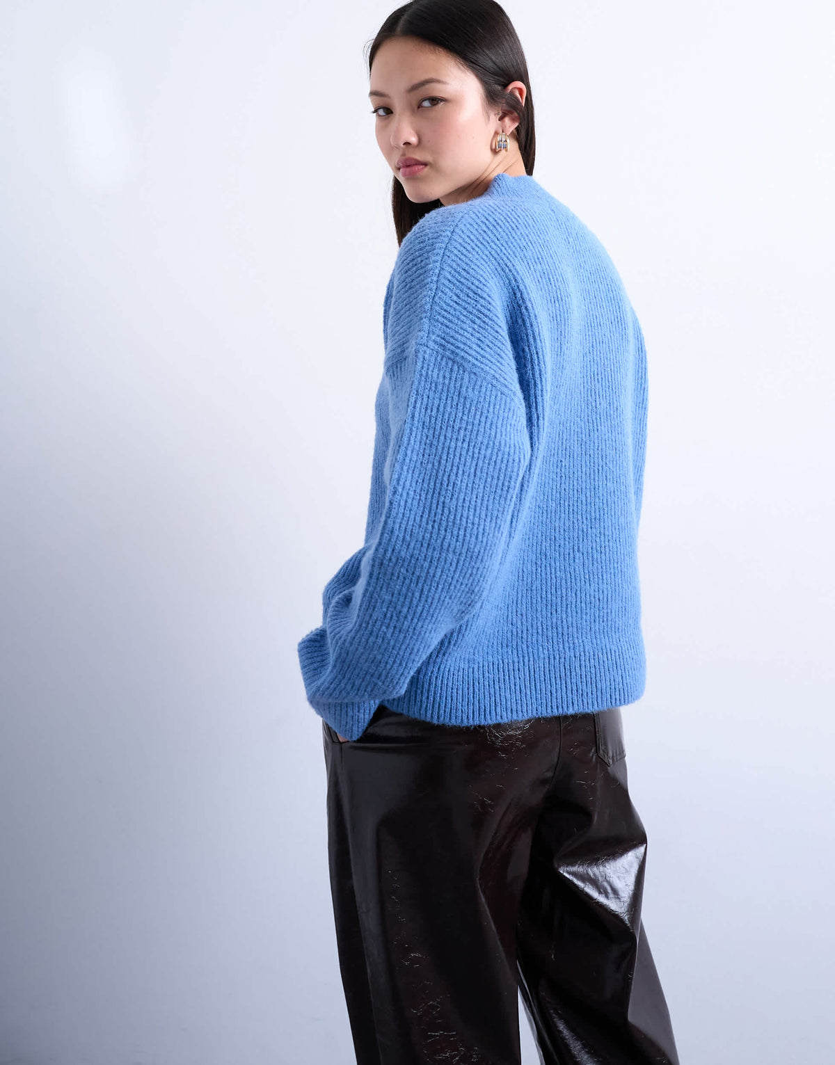 Topshop knitted v neck jumper in blue