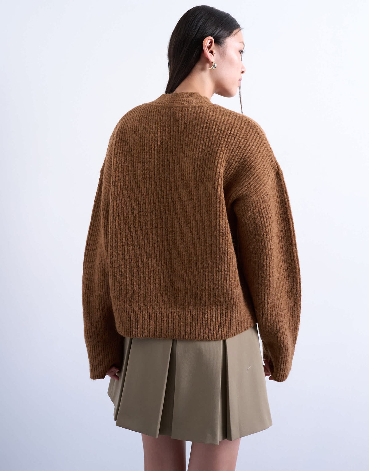 Topshop knitted v neck jumper in brown